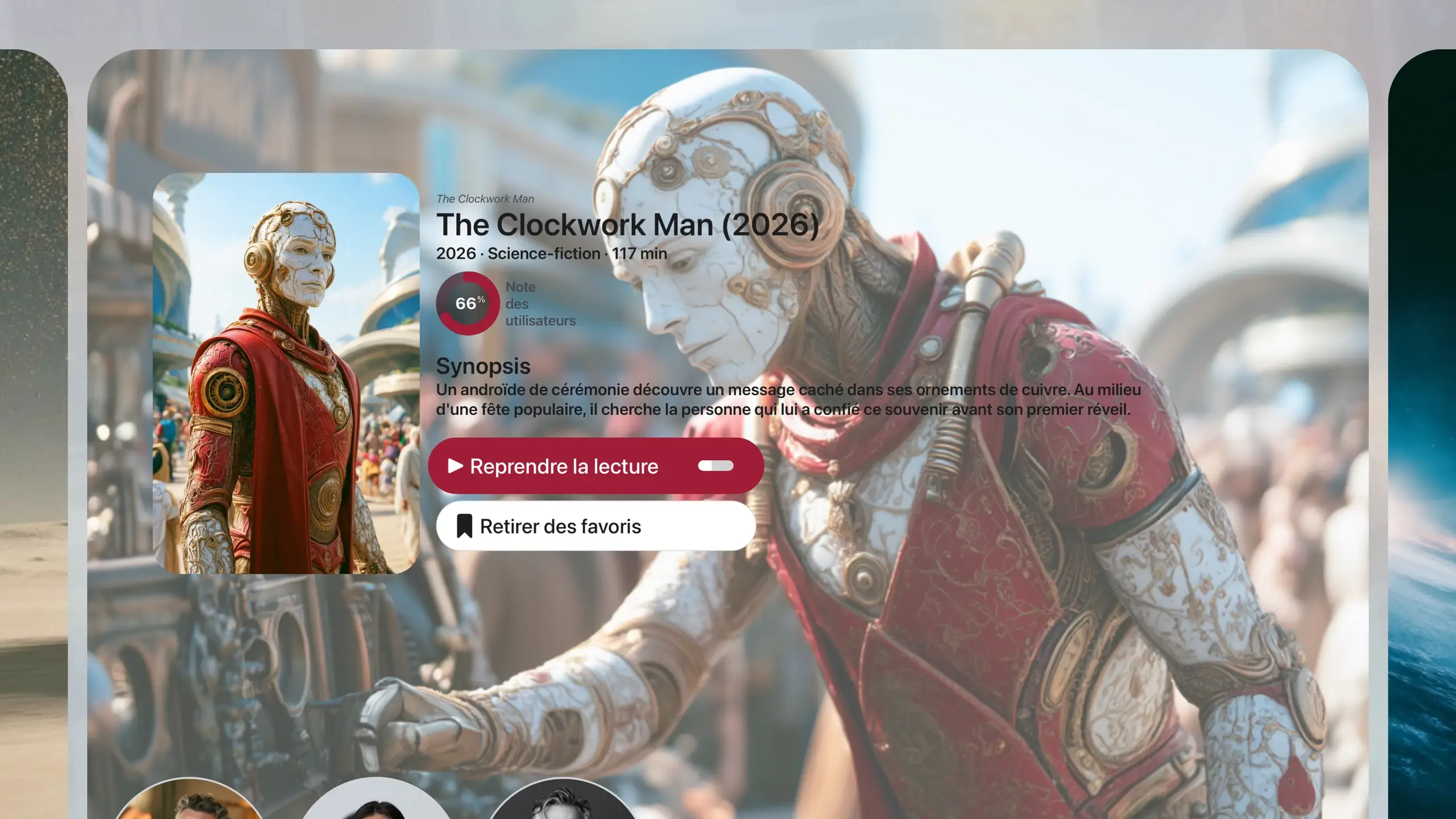 A movie page on Apple TV: poster, synopsis and Resume playback